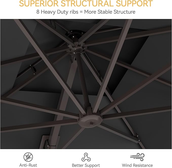 10x10 FT Patio Umbrella with Base, Large Cantilever Double Top Heavy Duty Offset Umbrellas with 360° Rotation, Outdoor shade for Garden Deck Pool, Grey