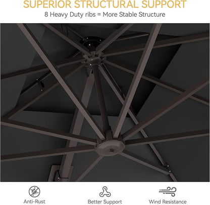 10x10 FT Patio Umbrella with Base, Large Cantilever Double Top Heavy Duty Offset Umbrellas with 360° Rotation, Outdoor shade for Garden Deck Pool, Grey