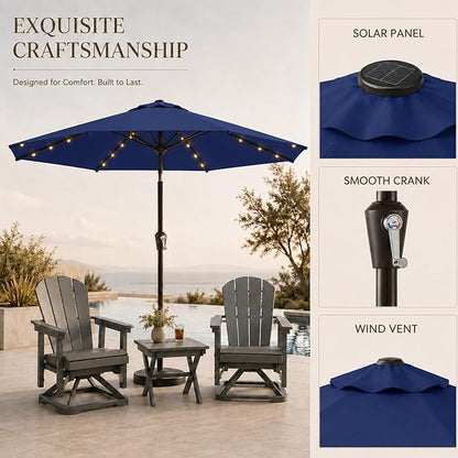 10FT Solar Lighted Patio Umbrella, Outdoor Table Market Umbrellas with Push Button Tilt and Crank, 32 LED Lights, 8 Sturdy Ribs, UV-Resistant for Deck, Garden, Pool