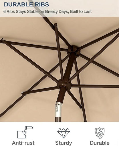 6.5x10FT Patio Umbrella, Outdoor Umbrella with Push Button Tilt and Crank, 8 Sturdy Ribs, UV Protection & Waterproof Market Umbrella for Pool, Backyard, Beach,Deck (Beige)