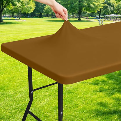 Moosfor Spandex 5 Foot Rectangle Table Cloth, Elastic Fitted Tablecloths for Picnic, Stretch Washable Patio Table Cover for Outdoor, Camping, Banquet and Parties (Dark Brown, 30"x60")