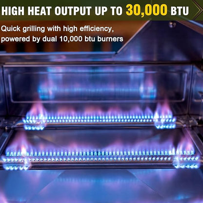 Bestfire 3-Burner Tabletop Gas Grill, Dual Connections, 30,000 BTU Portable Propane Grill, Stainless Steel Knobs/Grates, Compact & Detachable Legs for Camping, RV, BBQ