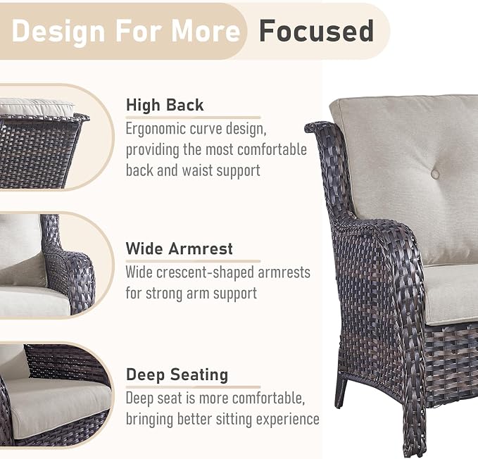 Outdoor Couch All Weather PE Wicker Patio Sofa Outdoor Sofa Deep Seating for Porch Deck Backyard-Brown/Beige