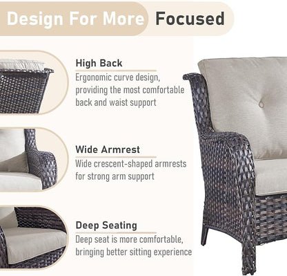 Outdoor Patio Furniture - 3 Seater Outdoor Rattan Wicker Sofa Patio Couch with Ottoman for Porch Deck Garden Backyard - Brown/Beige