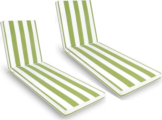Only choice 2 Pcs Set Outdoor Lounge Chair Cushions Patio Chaise Lounge Chair Replacement Cushions Furniture Seat Cushions(Green White Striped)