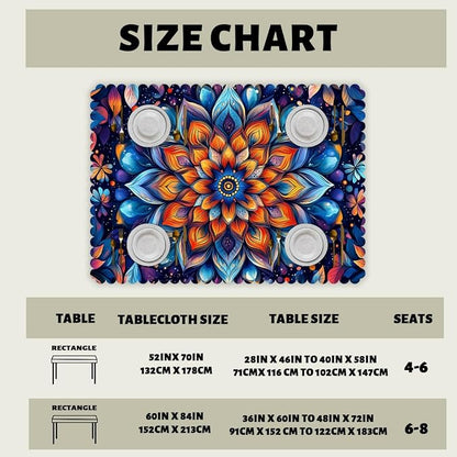 Mandala Decorative Rectangle Table Cloth Colorful Fantasy Mysterious Flower Rectangle Table Cover Anti-Oil Tablecloth for Dining Tables, Parties, Wedding and Banquet Decoration 52 x 70 Inch 4-6 Seats