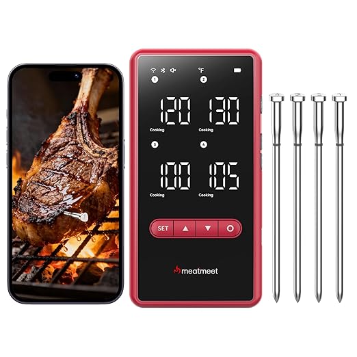Wireless Bluetooth Meat Thermometer Digital, Standalone Base, WiFi Unlimited Range, AI guided cooking, 6 Sensors with ± 0.18°F Accuracy, 4 Probes for Kitchen, BBQ, Grill, Oven, Smoker (Z Pro)
