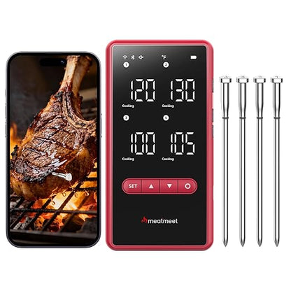 Wireless Bluetooth Meat Thermometer Digital, Standalone Base, WiFi Unlimited Range, AI guided cooking, 6 Sensors with ± 0.18°F Accuracy, 4 Probes for Kitchen, BBQ, Grill, Oven, Smoker (Z Pro)