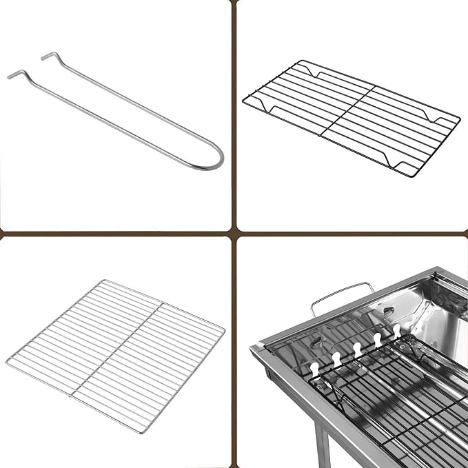 Portable Charcoal Grill, Stainless Steel Folding Portable BBQ Tool Kits, Barbecue Grill with 2 Carbon Mesh for Garden Backyard Party Picnic Travel Outdoor Cooking Easy to Assemble (Silver)