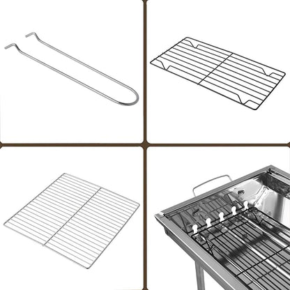Portable Charcoal Grill, Stainless Steel Folding Portable BBQ Tool Kits, Barbecue Grill with 2 Carbon Mesh for Garden Backyard Party Picnic Travel Outdoor Cooking Easy to Assemble (Silver)