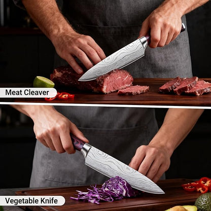 Chef Knife 8 Inch Kitchen Knife - Ultra Sharp Japanese High-Carbon Steel Chefs Knife, Professional Cooking Knives with Ergonomic Wood Handle & Gift Box
