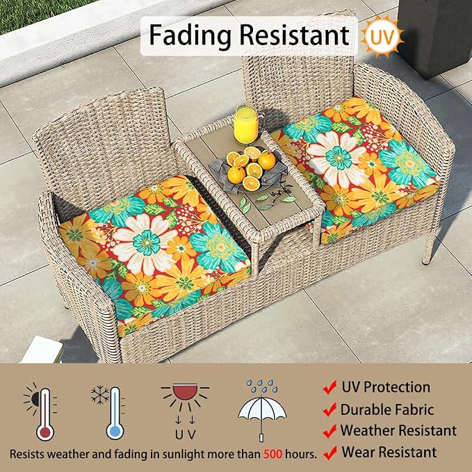 Magpie Fabrics Indoor Outdoor Cushion Cover Replacement 2 Pack, NO Insert! Water Repellent Slipcover with Ties Decor for Patio Garden Chair Sofa Bench Wicker(Embry Red Hibiscus, 20x18x4 Inch)