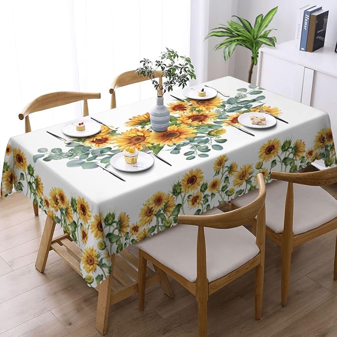 Sunflower Rectangular Tablecloth, Yellow Sunflowers Table Cloth Washable Tablecloths Decorative Table Cover for Kitchen, Dining, or Parties 54x72 Inches