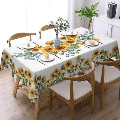 Sunflower Rectangular Tablecloth, Yellow Sunflowers Table Cloth Washable Tablecloths Decorative Table Cover for Kitchen, Dining, or Parties 54x72 Inches