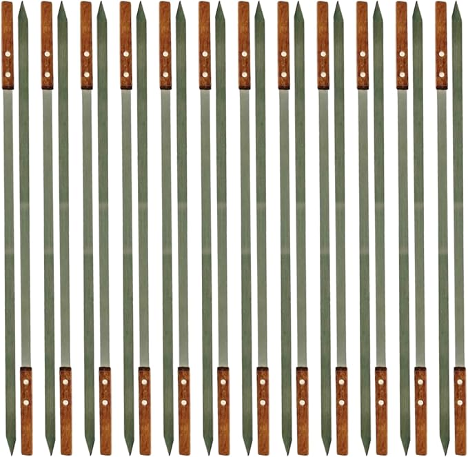 Stainless Steel Barbecue Skewers BBQ Outdoor Grill Skewer stick Barbecue Fork with Solid Wood Handle for Grilling Shish Kebob Koubideh Persian Brazilian Kebab 1" Wide + 1 Free Skewer (24pcs)