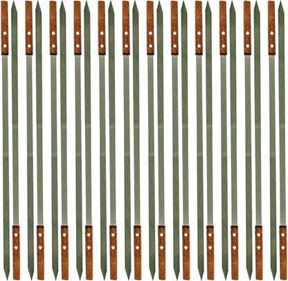 Stainless Steel Barbecue Skewers BBQ Outdoor Grill Skewer stick Barbecue Fork with Solid Wood Handle for Grilling Shish Kebob Koubideh Persian Brazilian Kebab 1" Wide + 1 Free Skewer (24pcs)