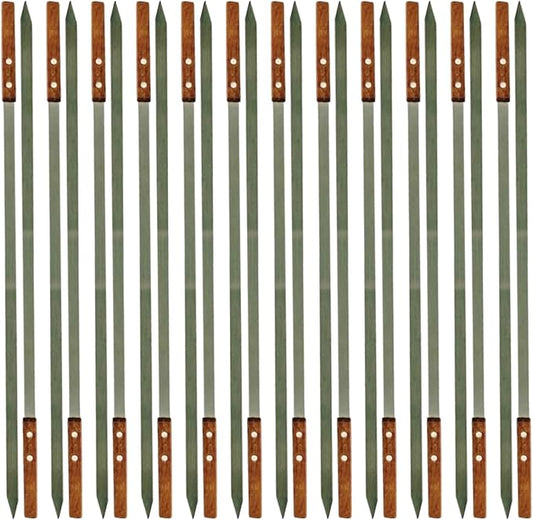 Stainless Steel Barbecue Skewers BBQ Outdoor Grill Skewer stick Barbecue Fork with Solid Wood Handle for Grilling Shish Kebob Koubideh Persian Brazilian Kebab 1" Wide + 1 Free Skewer (24pcs)