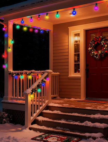50Ft G40 Globe Outdoor String Lights, Waterproof Patio Lights with 27 Shatterproof Frosted Multicolor LED Bulbs, Connectable Hanging Lights for Home Party Porch Backyard and Christmas Tree Decor