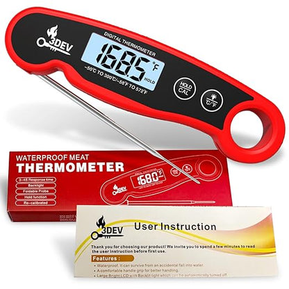 Digital Meat Thermometer with Backlight for Cooking | Instant Read, Waterproof Meat Thermometer | Grilling, BBQ, Smoker, Oven, Turkey and Kitchen