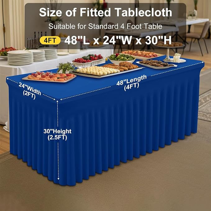 Smiry Spandex Elastic Fitted Table Cloth Skirt for 4FT Rectangle Table | Stretch Washable Table Cloth, Banquet Table Cover for Wedding, Party, Indoor & Trade Shows, (Blue, 48Lx24Wx30H)