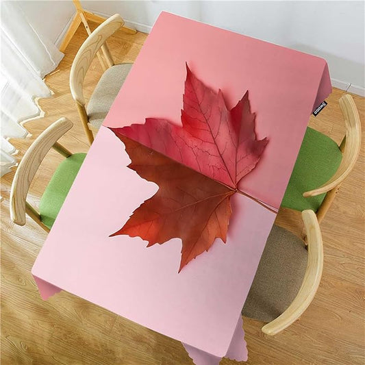 Swono Tablecloth Maple, Autumn Maple Leaf On Coral Pink Table Cloth for Kitchen Dining Tabletop Decoration Parties Weddings, 52 X 70 Inch Rectangle Tablecloth