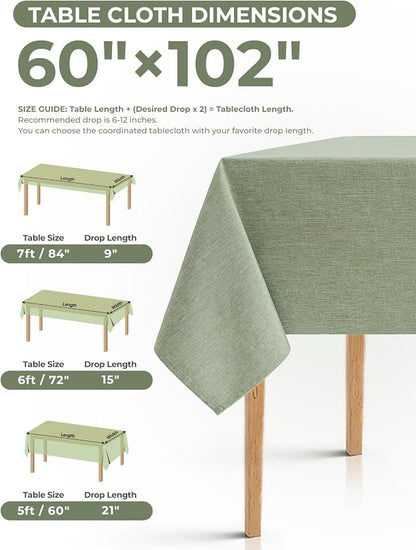 Decorelia Sage Green Washable Table Cloths for 6 Ft Rectangle Tables-4 Pack, Washable Polyester Faux Linen Rectangular Table Cloth Cover for Wedding,Outdoor,Events, Party,Banquet,Dining, 60x102 Inch