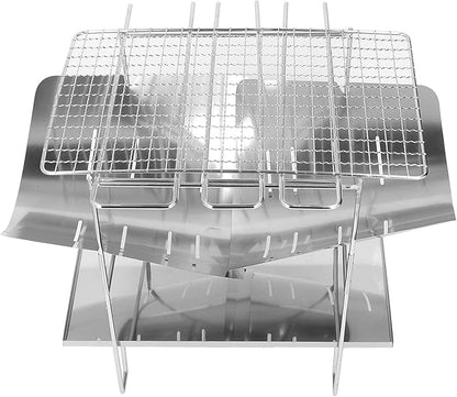 Camping Grills, Stainless Steel Portable Foldable Campfire Charcoal BBQ Grill, Lightweight Fire Pit for Travel, Outdoor Cooking, Bushcraft, Picnics, Garden, Balcony and Beach