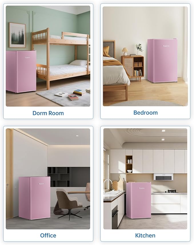 3.2 Cu Ft Mini Fridge with Freezer - Energy Efficient, Large Capacity Single Door Upright Freezer for Bedroom, Office & Dorm | Small Fridge, Reversible Door, ETL Certified(Pink)