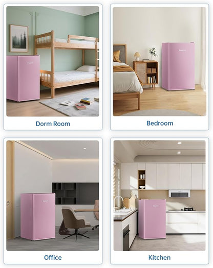 3.2 Cu Ft Mini Fridge with Freezer - Energy Efficient, Large Capacity Single Door Upright Freezer for Bedroom, Office & Dorm | Small Fridge, Reversible Door, ETL Certified(Pink)