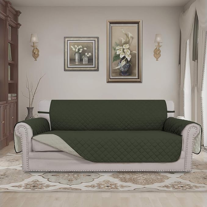 Easy-Going Reversible Couch Cover, 4 Seater Sofa, Army Green/Beige | XX-Large Sofa, Washable Slipcover For Dogs, Water Resistant Mat, Living Room, Non-Slip Sofa Cover, Pet Friendly