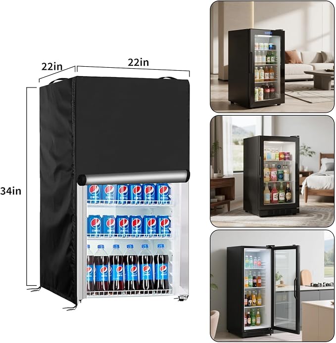 Mini Fridge Cover Waterproof Upright Outdoor Refrigerator 22''Lx23''Wx34''H Beverage Refrigerators Protection Cover for Most 3.0 Cubic Mini Freezer, Black