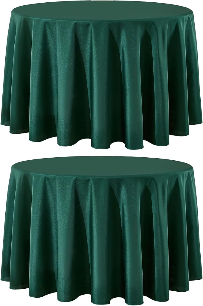 2 Pack Dark Green Round Tablecloths 108 Inch for Dining Tables | Washable Decorative Linen Polyester Table Cover for Banquets Buffets Parties and Weddings