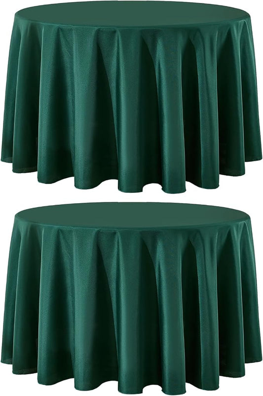 2 Pack Dark Green Round Tablecloths 108 Inch for Dining Tables | Washable Decorative Linen Polyester Table Cover for Banquets Buffets Parties and Weddings