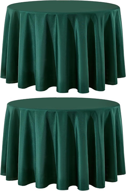 2 Pack Dark Green Round Tablecloths 120 Inch for Dining Tables | Washable Decorative Linen Polyester Table Cover for Banquets Buffets Parties and Weddings