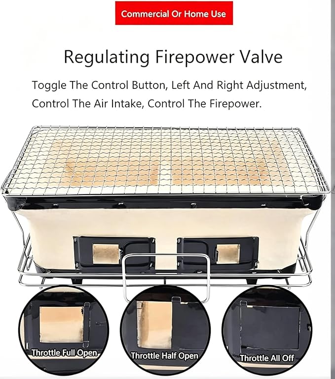 Tabletop Charcoal Grill, Traditional Japanese Clay Grill, Rectangular Outdoor Bbq Grill With Wire Mesh Grates, For Indoor Outdoor Barbecue, Backyard And Camping