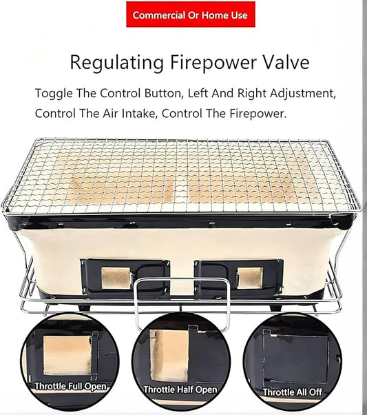 Tabletop Charcoal Grill, Traditional Japanese Clay Grill, Rectangular Outdoor Bbq Grill With Wire Mesh Grates, For Indoor Outdoor Barbecue, Backyard And Camping