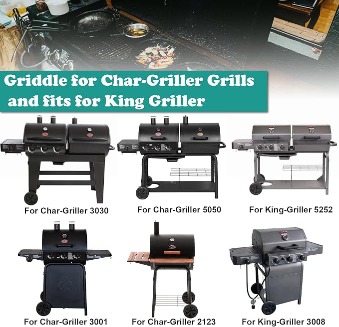 Full-Size Griddle Inserts for Chargriller Grills | For Char-Griller 5050 3001 5650 3030 3725, King Griller 3008 5252 Grill, Flat Top Griddle