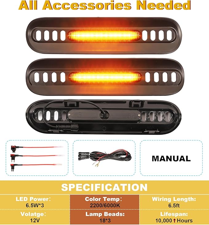 Front Bumper Grill Lights for Ford Bronco 2021-2024 LED Marker Head Light Bar Lamps DRL Insert Accessories, Only Fits Big Bend & Outer Bank 2/4 Door (Amber)