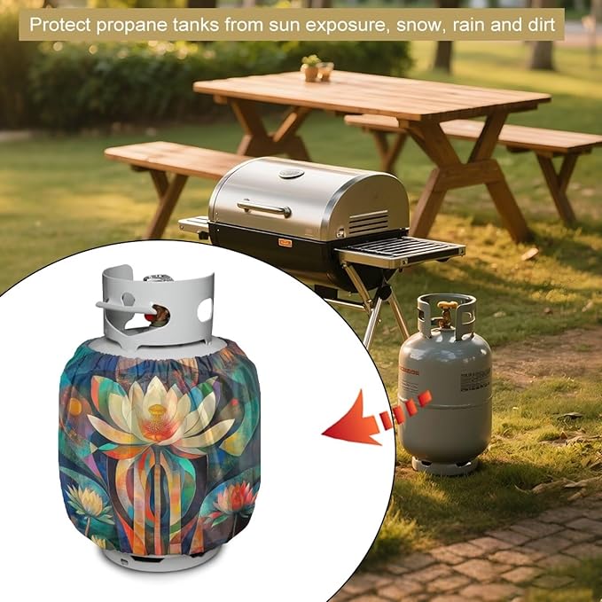 Lotus Flower Propane Tank Cover 20 LB Cylinder Covers for Outdoor and Indoor Use Dustproof Camper Propane Tank Cover