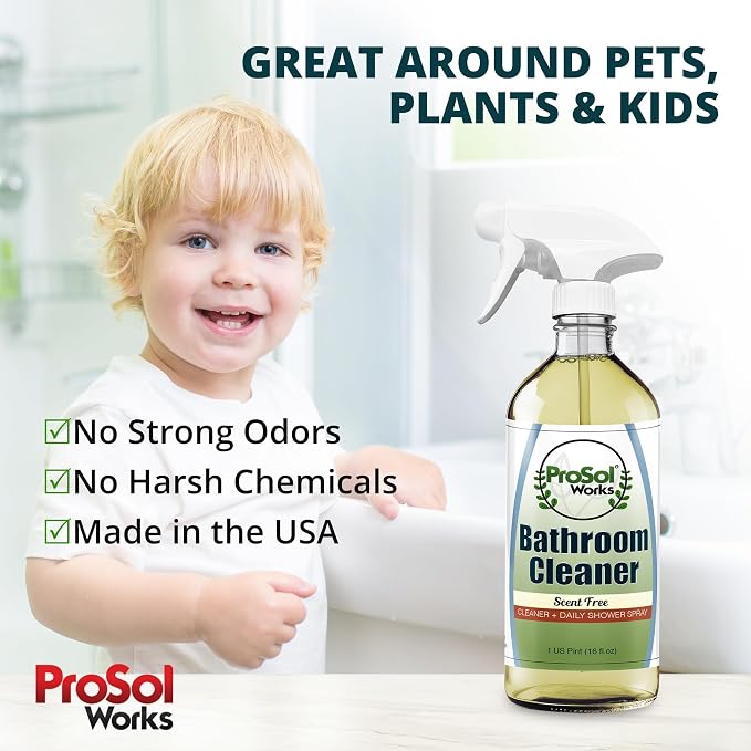 Bathroom Cleaner 16 oz Daily Cleaning Spray | For Shower Curtain, Sink, Shower, Tile, Bathtub, & Toilet, Reveals Natural Shine, Refreshing Scent, Safe on All Surface.