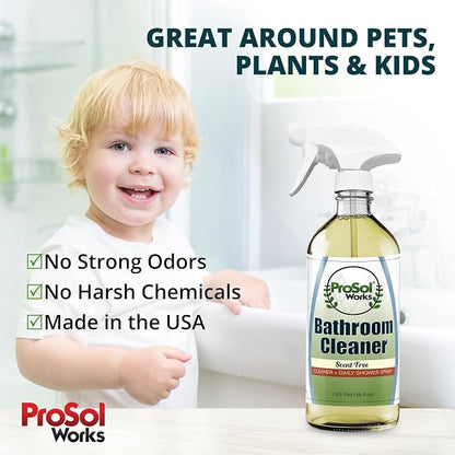 Bathroom Cleaner 16 oz Daily Cleaning Spray | For Shower Curtain, Sink, Shower, Tile, Bathtub, & Toilet, Reveals Natural Shine, Refreshing Scent, Safe on All Surface.