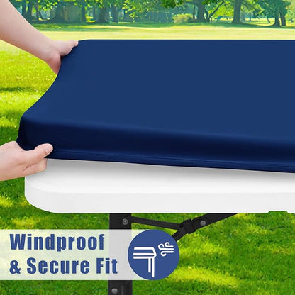 Moosfor Spandex 5 Foot Rectangle Table Cloth, Elastic Fitted Tablecloths for Picnic, Stretch Washable Patio Table Cover for Outdoor, Camping, Banquet and Parties (Navy, 36"x60")