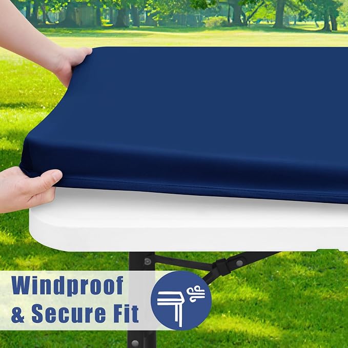 Moosfor 2 Pack Rectangle Spandex Fitted Table Cloth, 6FT Elastic Tablecloth | Washable Picnic Table Cover, Stretch Waterproof Table cloths for Party, Patio, Dining, Kitchen, 30" x 72", Navy