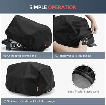 Waterproof Cover for Ninja Woodfire Outdoor Grill, Accessories for Ninja Wood Fire Smoker Grill OG300/700 Series, with Power Cord Storage Pocket, Windproof with Elastic Band Closure (Cover Only)