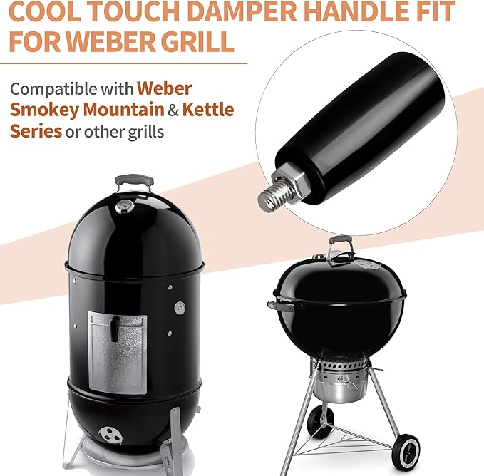 Cool Touch Damper Handle for Grill Vent, Damper Handle Knob Fit for Weber Smokey Mountain WSM Kettle, Easy-Grip Thumb Handles for Weber Smokey Mountain Accessories, Replacement Handle for Webers Grill