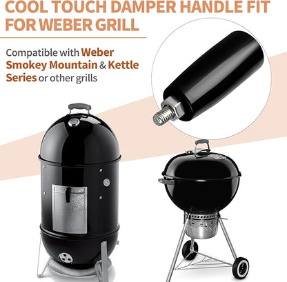 Cool Touch Damper Handle for Grill Vent, Damper Handle Knob Fit for Weber Smokey Mountain WSM Kettle, Easy-Grip Thumb Handles for Weber Smokey Mountain Accessories, Replacement Handle for Webers Grill