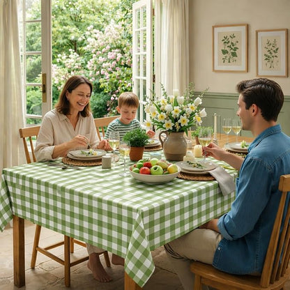 6 Pcs Sage Green Gingham Tablecloths, Checkered Table Covers 54 x 108 Inch | Green and White Checkered Tablecloths, Disposable Waterproof for Baby & Bridal Shower Picnic Camping Barbecue Birthday Party