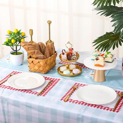 Eaasty 100 Pcs Disposable Red Gingham Paper Placemats Summer Checkered Picnic BBQ Paper Table Place Mat Double Sided for Baby Showers Wedding Birthday Tea Parties Dinner Table Decorations