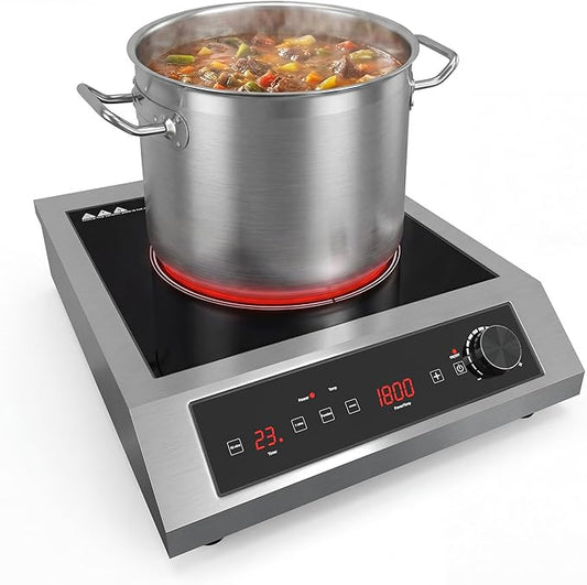 Commercial Induction Cooktop 1800W, Professional Electric Countertop Burner, 10 Power & 10 Temp Setting, Induction Hot Plate with Timer, Electric Stove with LED Screen, Black