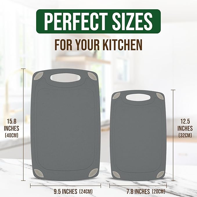 AXIOM CREATIONS 2-Piece Reversible Cutting Board Set Made with Natural Wheat Straw Fiber, Eco-Conscious Food Safe Kitchen Essentials, Gluten Free & BPA Free Chopping Boards for Kitchen